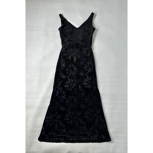 Tadashi Shoji Black Nude Lace & Mesh Maxi Cocktail Dress Size XS